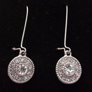 Silver & Crystal Hanging Circle Charm Earrings Set